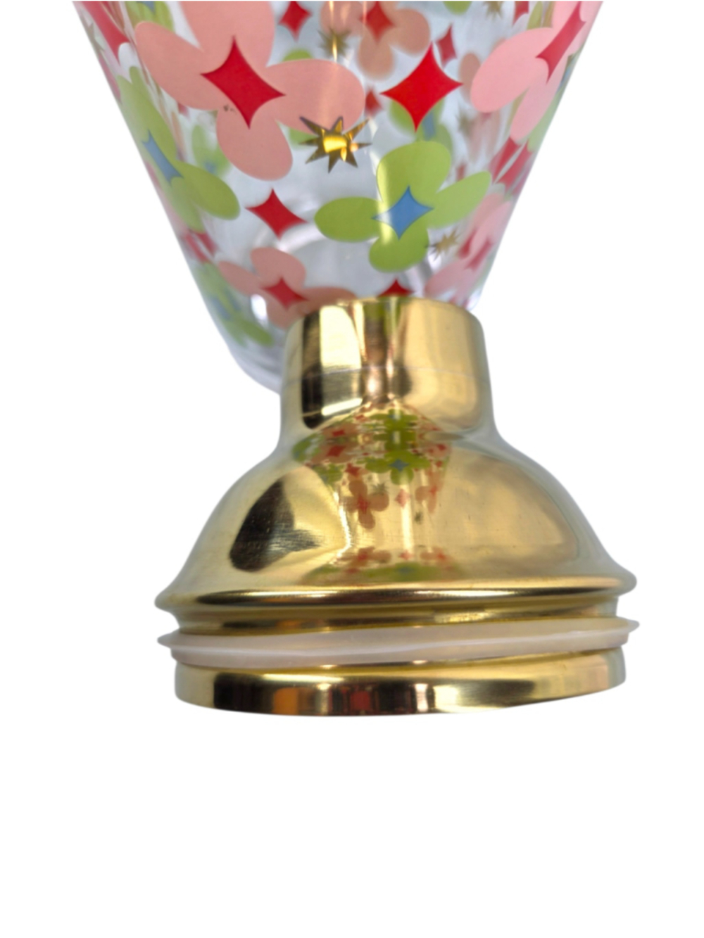 Retro MCM Style Floral Glass Cocktail Shaker Gold Metal Lid Colorful - Picture 6 of 10